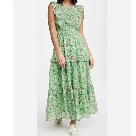 banjanan iris green midi dress floral size XL C9 - Picture 2 of 5